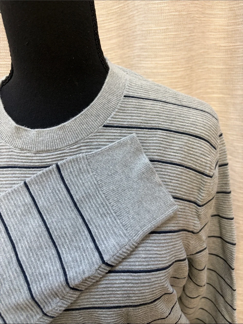 Banana Republic Gray Crewneck Sweater with Navy Stripes